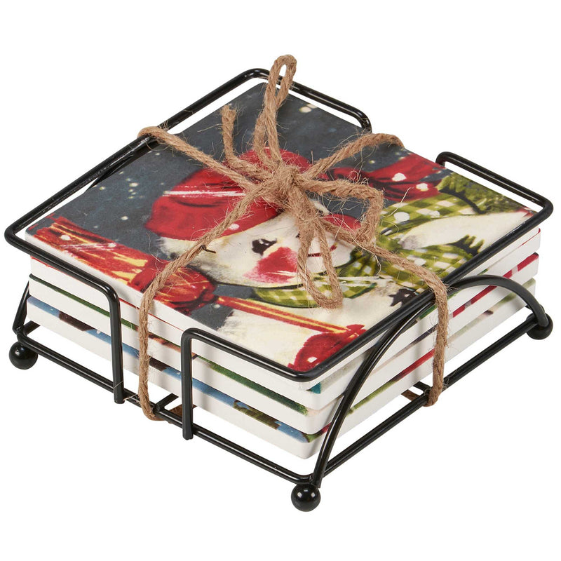 Primitives By Kathy Retro Snowman Coaster Set - - SBKGifts.com
