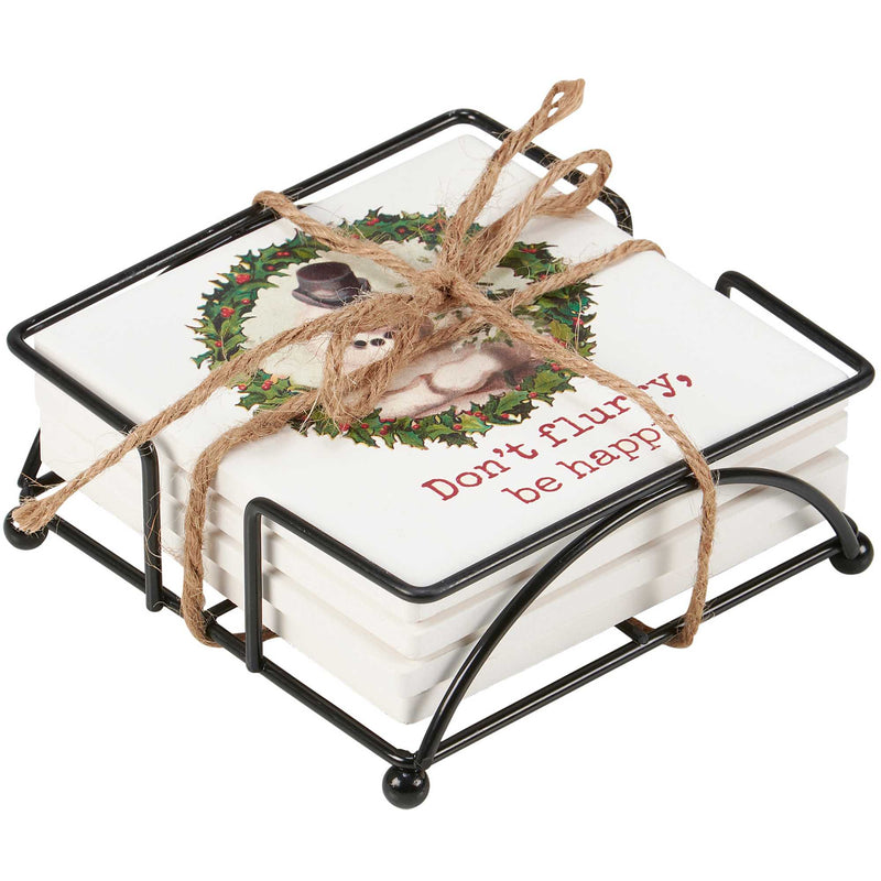Primitives By Kathy Don't Flurry  Coaster Set - - SBKGifts.com