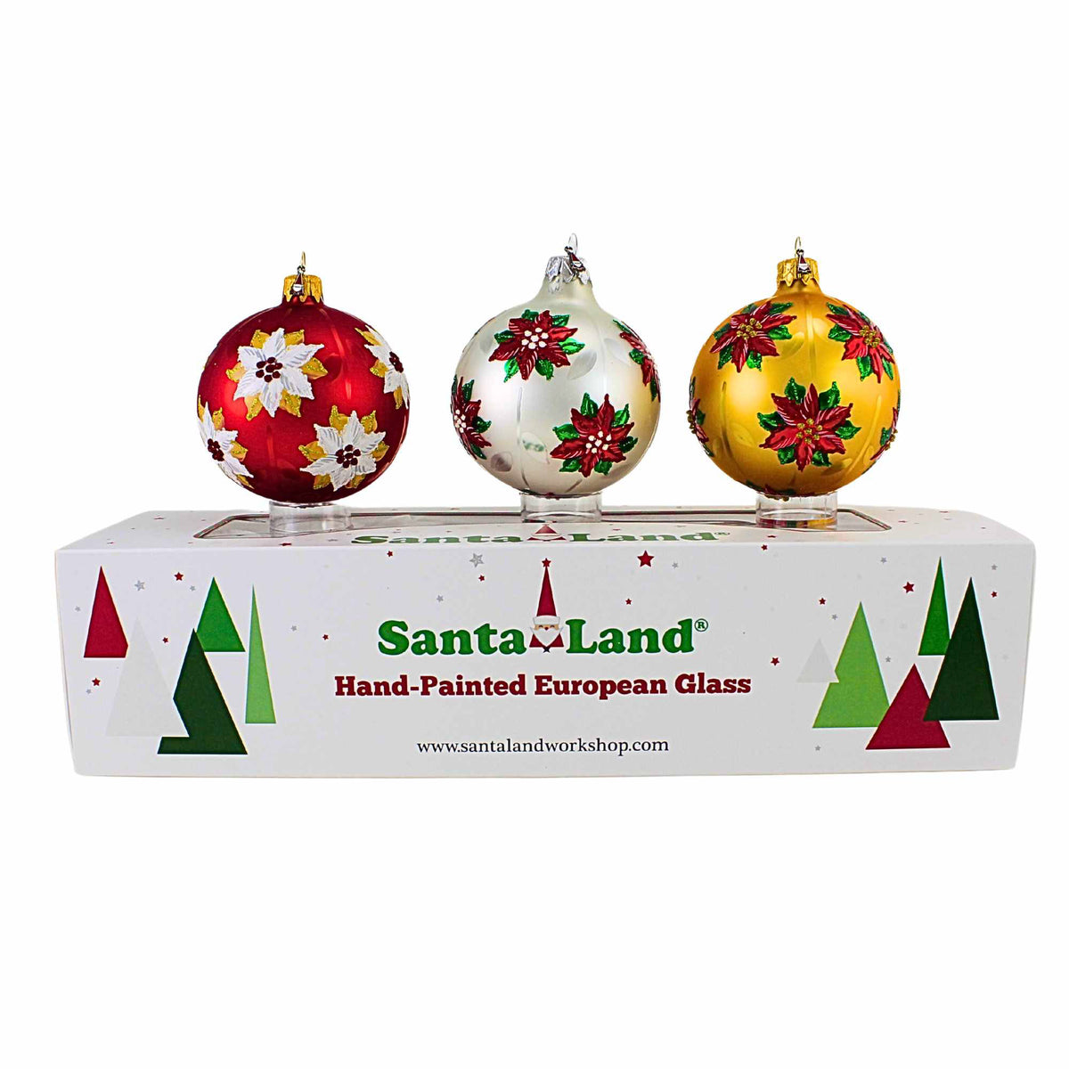 Santa Land Christmas Poinsettia Red S/3 - - SBKGifts.com