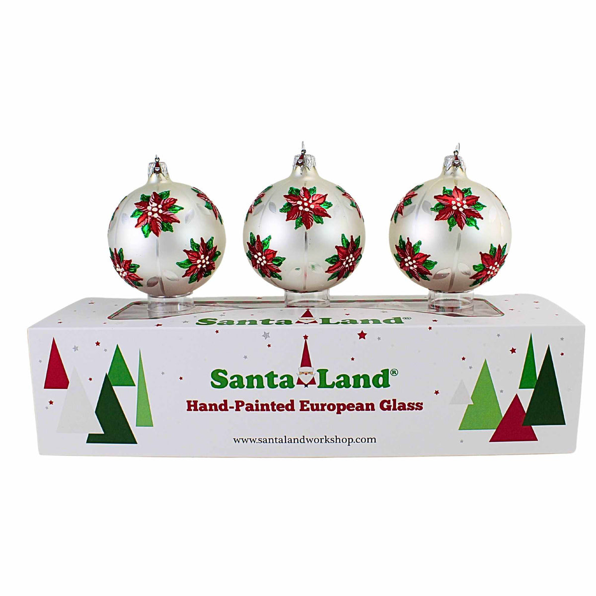 Santa Land Christmas Poinsettia White S/3 - - SBKGifts.com