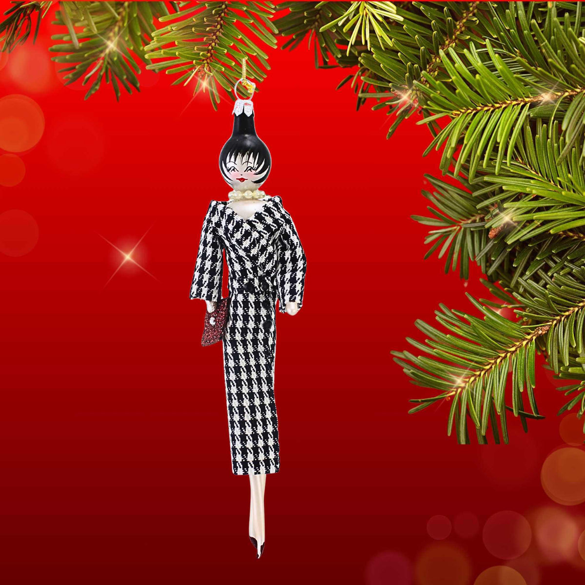 De Carlini Italian Ornaments Marlowe In Houndstooth - - SBKGifts.com