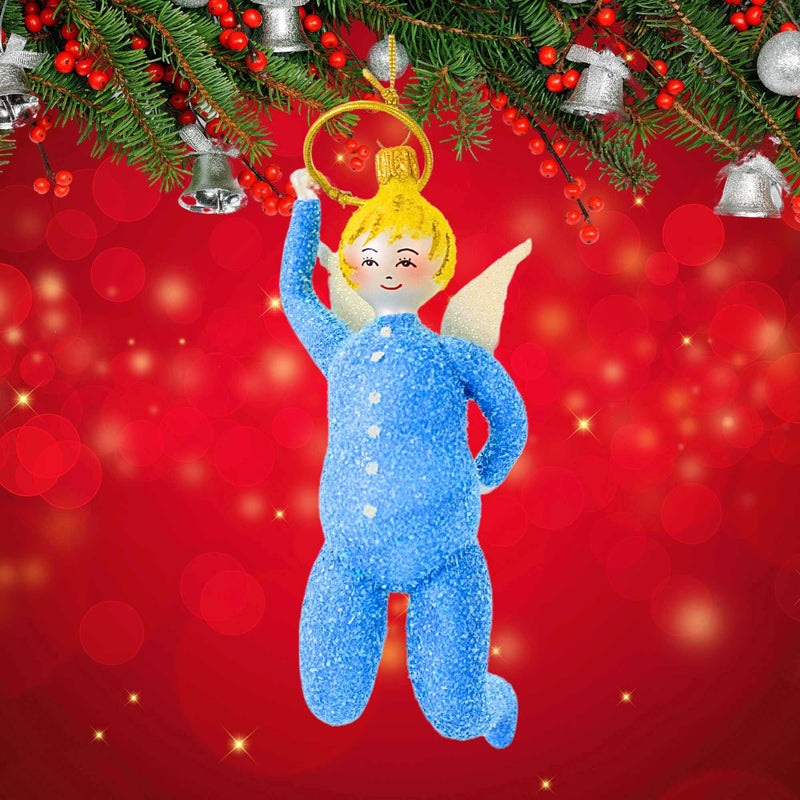 De Carlini Italian Ornaments Baby Blue Angel - - SBKGifts.com