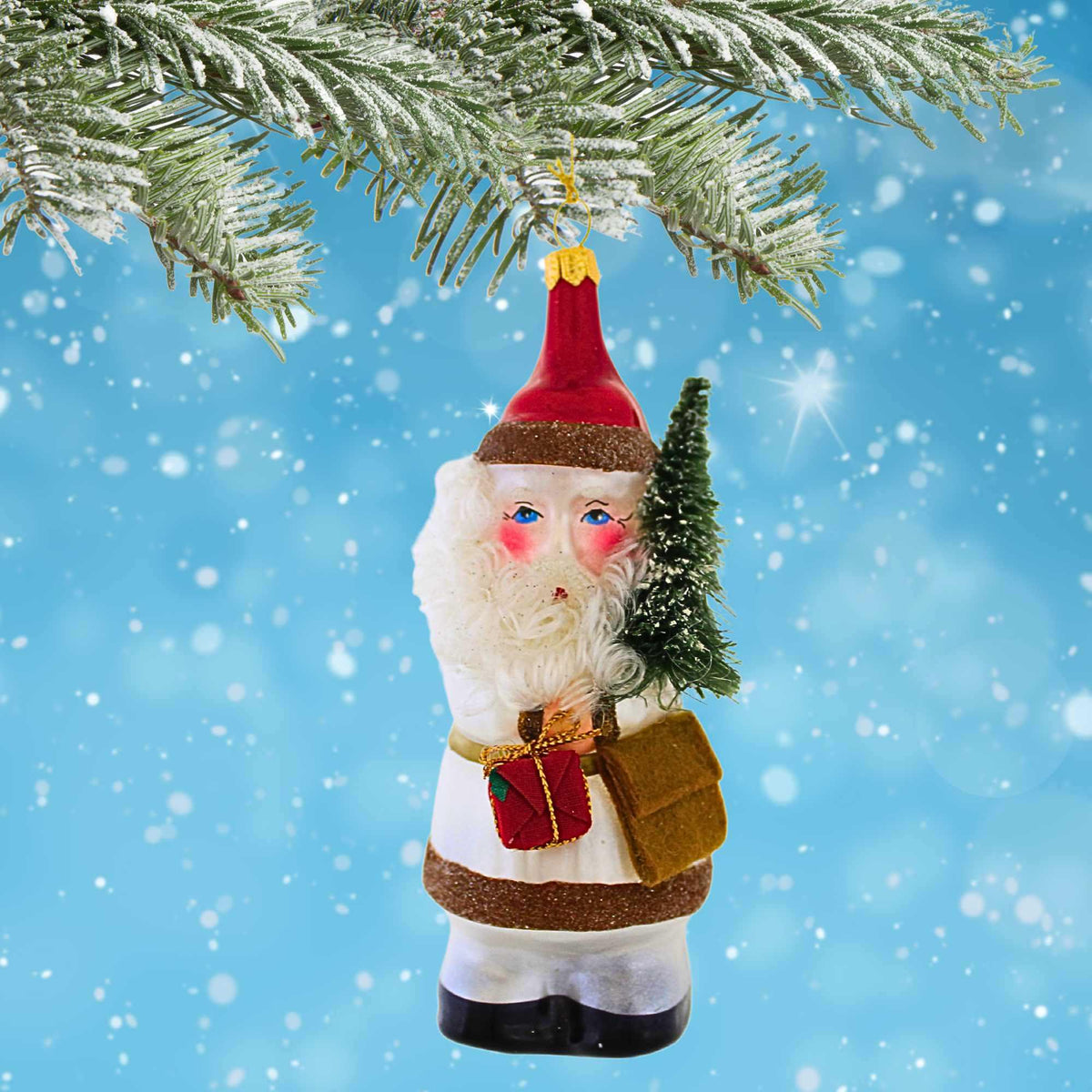 De Carlini Italian Ornaments Silver Bells Santa - - SBKGifts.com