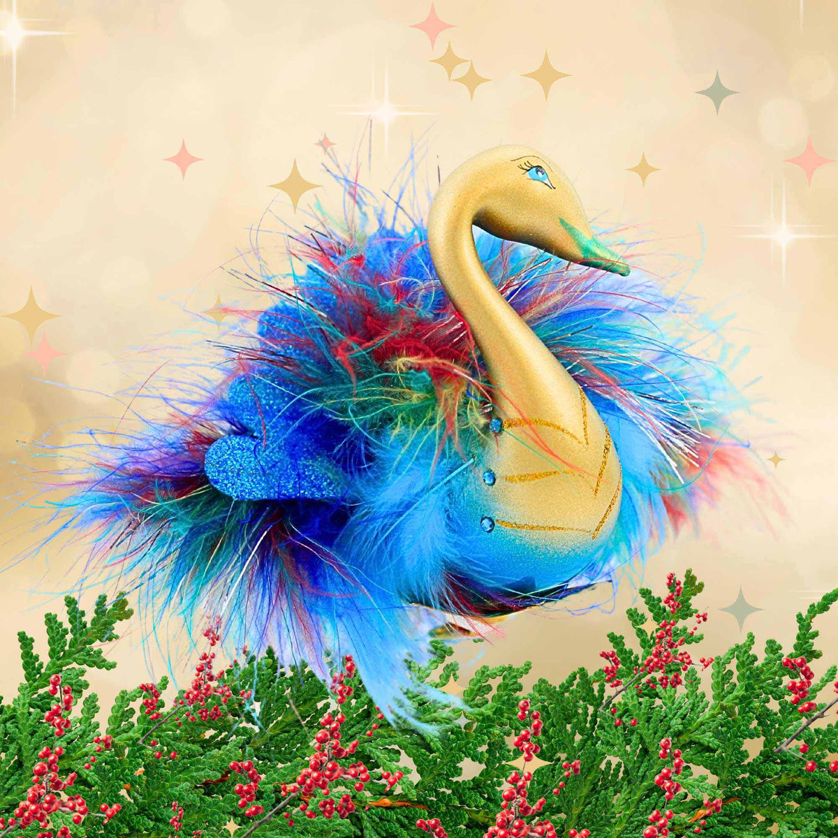 De Carlini Italian Ornaments Golden Plumme Clip On - - SBKGifts.com