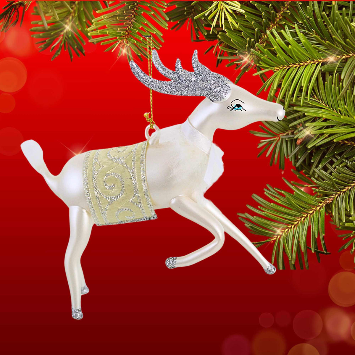 De Carlini Italian Ornaments Silverbelle Prancer - - SBKGifts.com