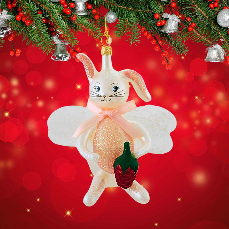 De Carlini Italian Ornaments Strawbelle Bunny Kiss - - SBKGifts.com