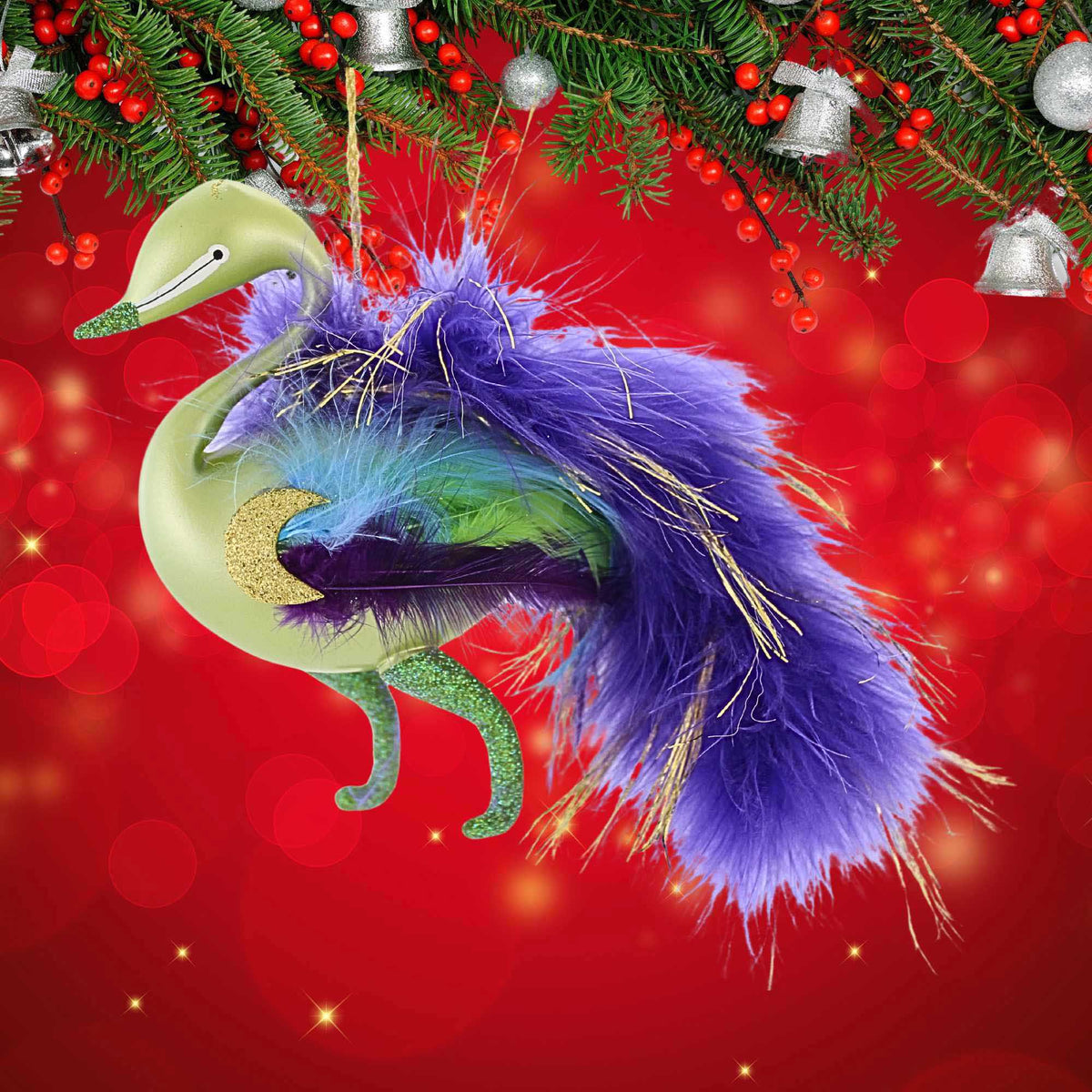 De Carlini Italian Ornaments Winter Plumiera In Green - - SBKGifts.com
