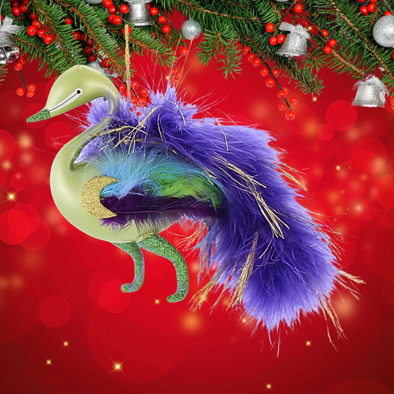 De Carlini Italian Ornaments Winter Plumiera In Green - - SBKGifts.com