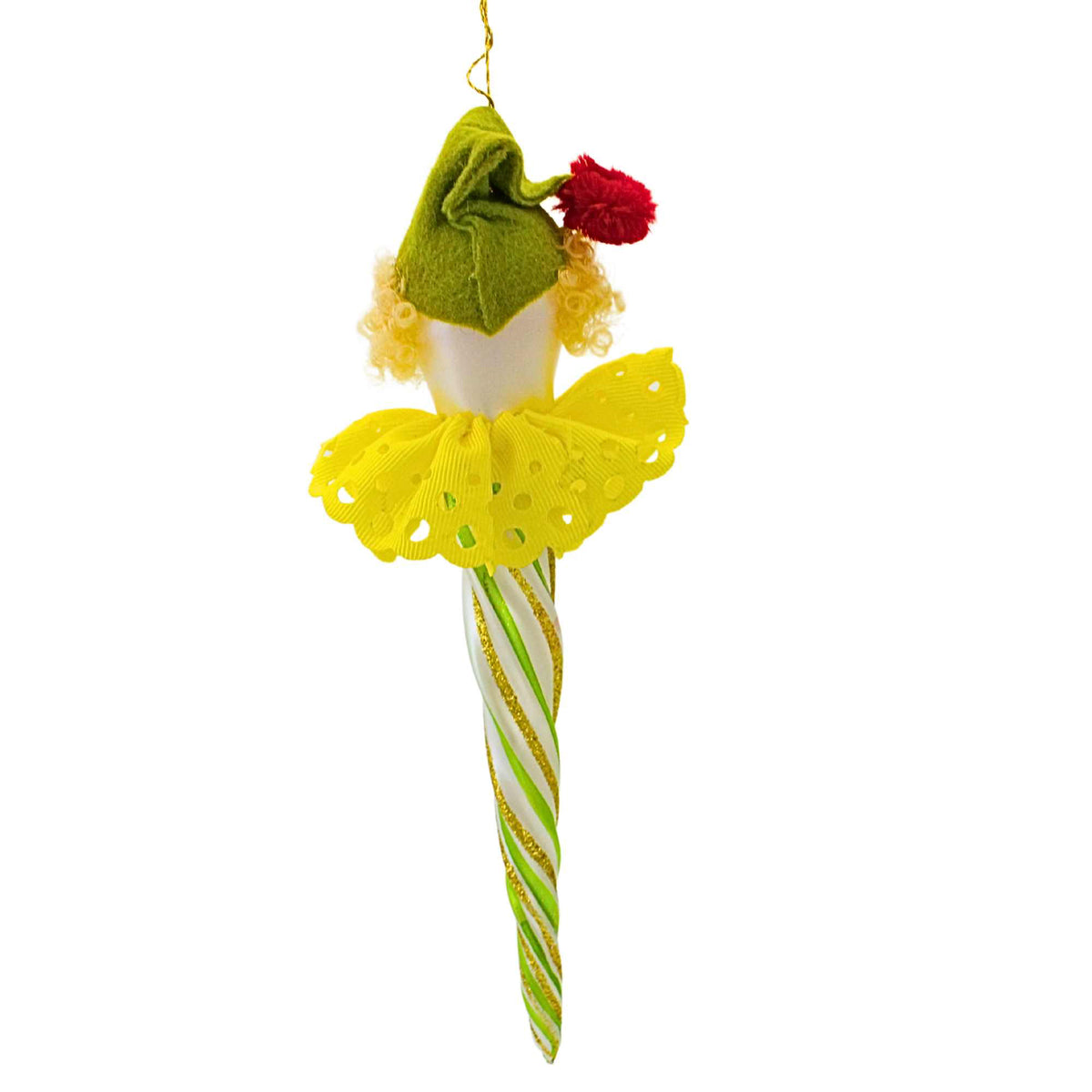 De Carlini Italian Ornaments Green & Yellow Icicle Clown Face - - SBKGifts.com
