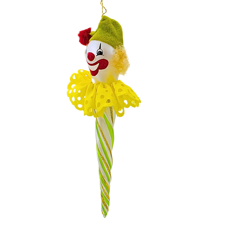 De Carlini Italian Ornaments Green & Yellow Icicle Clown Face - - SBKGifts.com