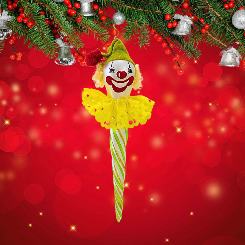 De Carlini Italian Ornaments Green & Yellow Icicle Clown Face - - SBKGifts.com