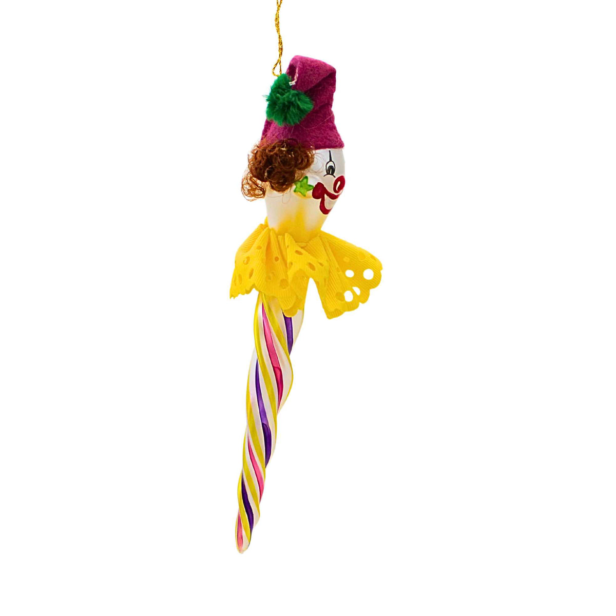De Carlini Italian Ornaments Purple & Yellow Icicle Clown Face - - SBKGifts.com
