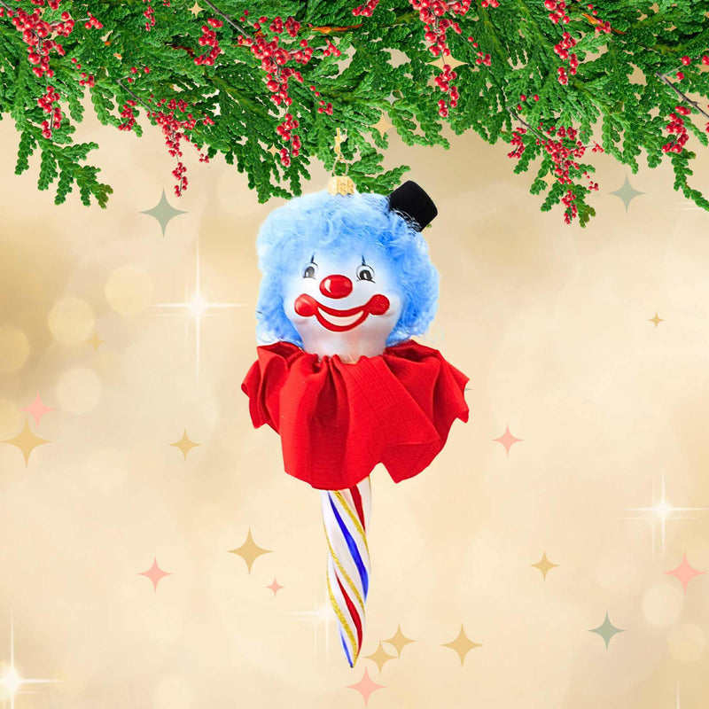 De Carlini Italian Ornaments Red & Blue Icicle Clown Face - - SBKGifts.com