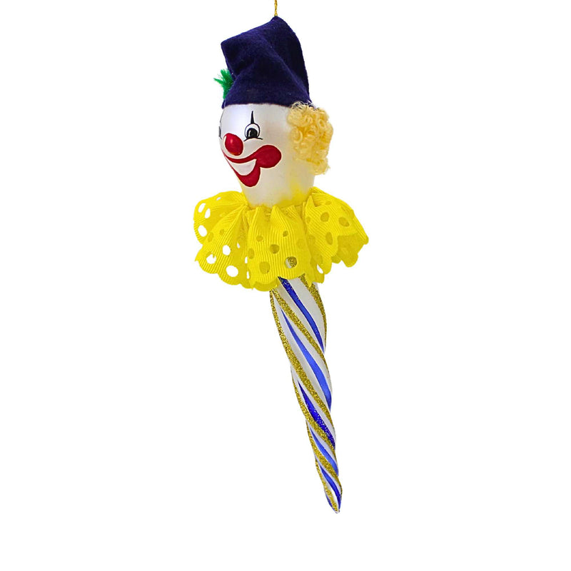 De Carlini Italian Ornaments Blue & Gold Icicle Clown Face - - SBKGifts.com