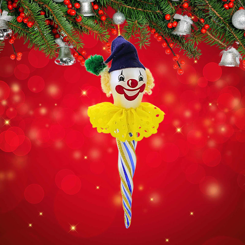De Carlini Italian Ornaments Blue & Gold Icicle Clown Face - - SBKGifts.com
