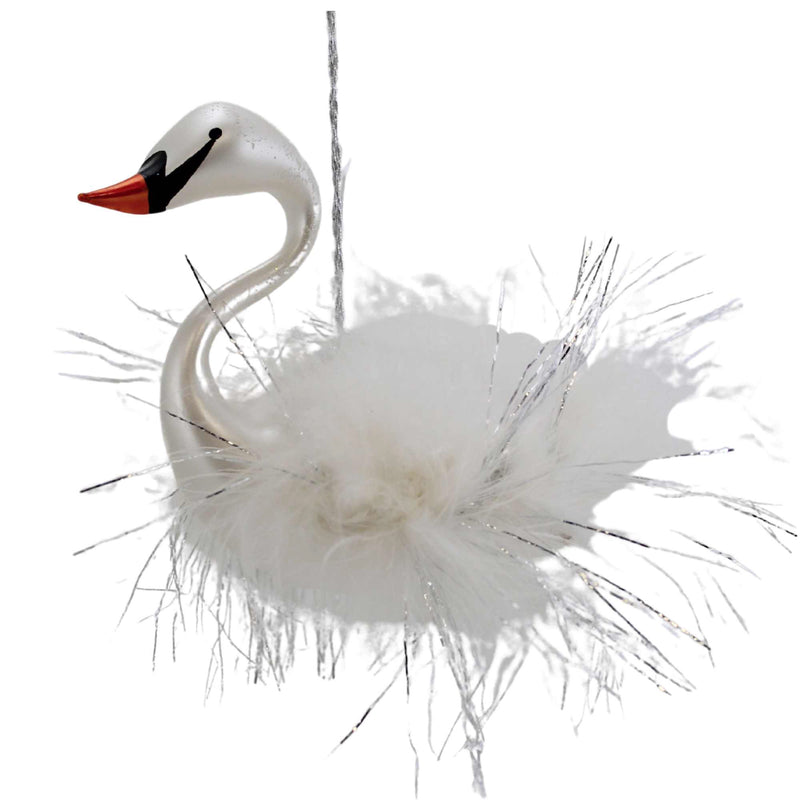 De Carlini Italian Ornaments Silver Tinsel Swan - - SBKGifts.com