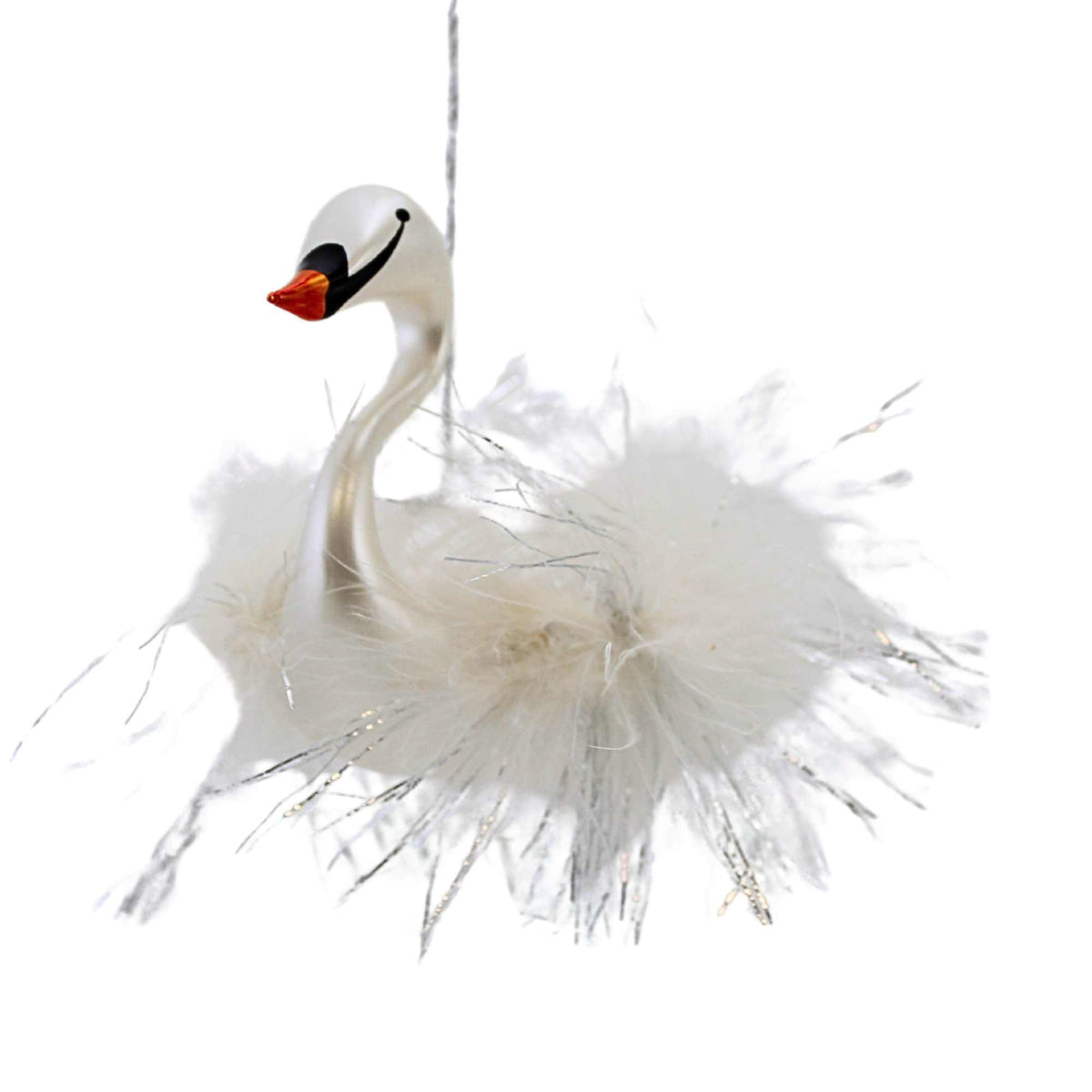 De Carlini Italian Ornaments Silver Tinsel Swan - - SBKGifts.com