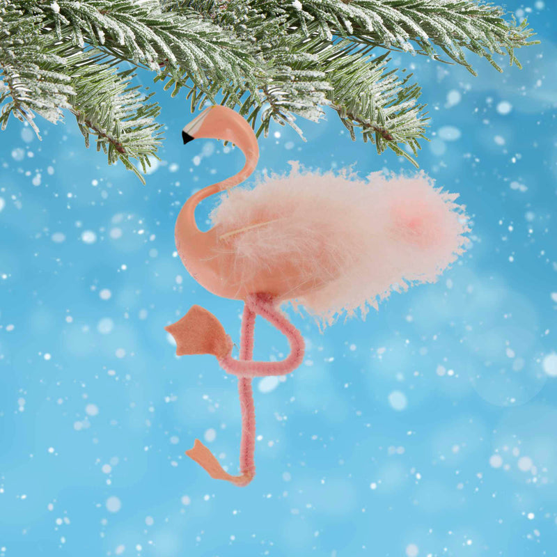 De Carlini Italian Ornaments Pink Flamingo Chenille Legs - - SBKGifts.com