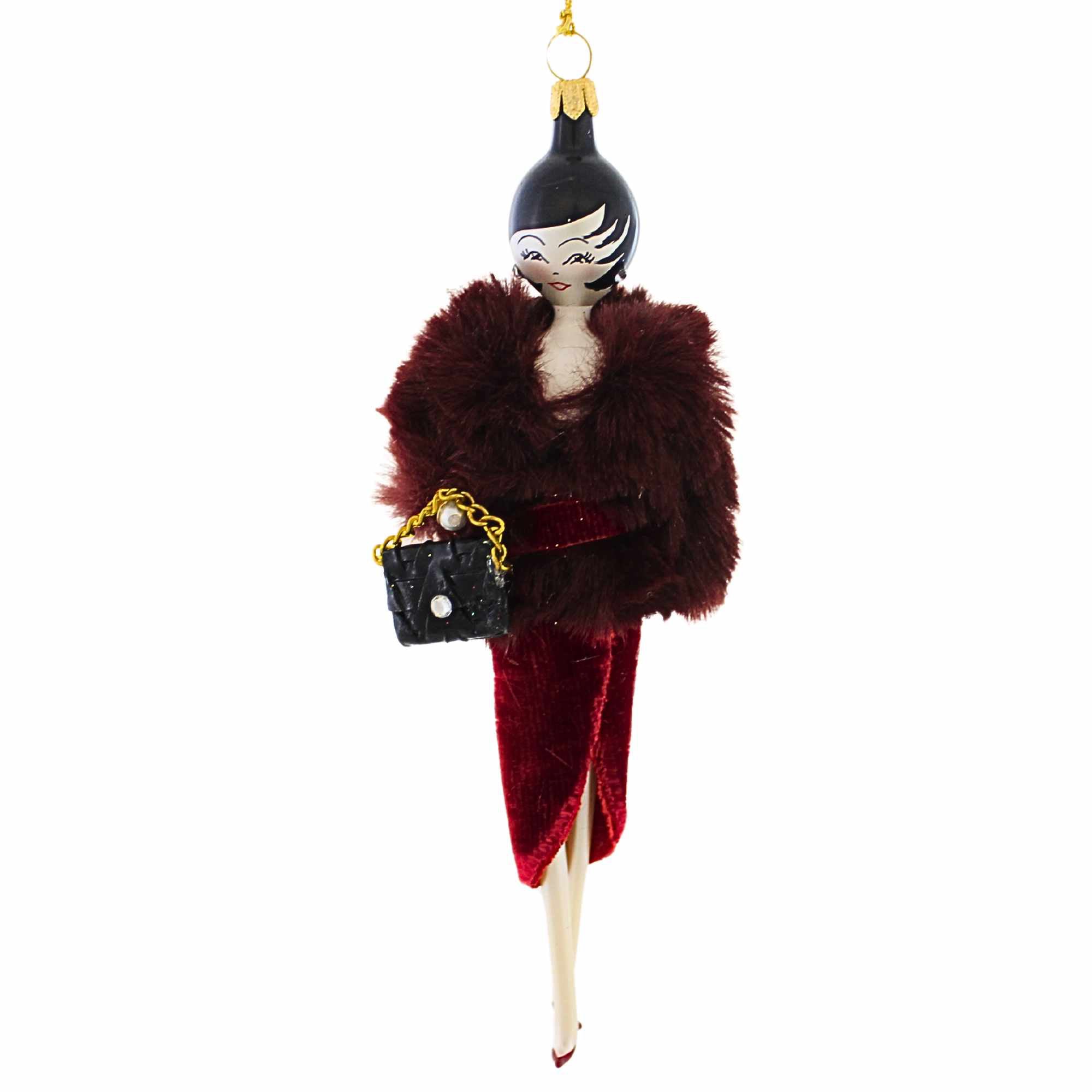 De Carlini Italian Ornaments 7.00In Merlot In Velvet, Glass