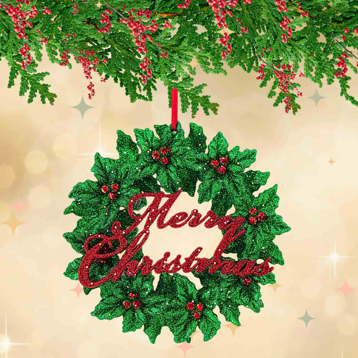Craftoutlet.Com Merry Christmas Sparkle Wreath - - SBKGifts.com