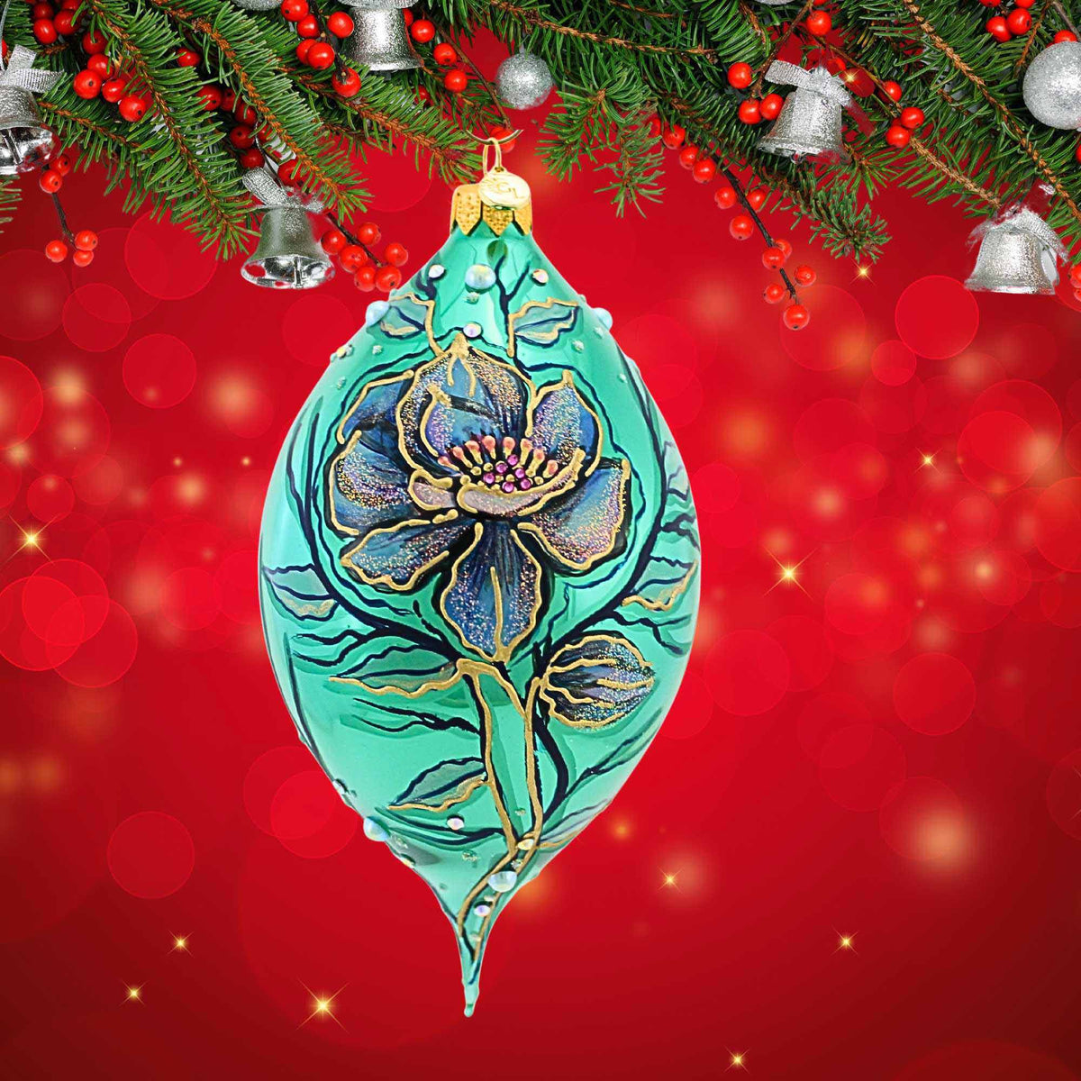 Glitter Lab Opulent Flower On Emerald Drop - - SBKGifts.com