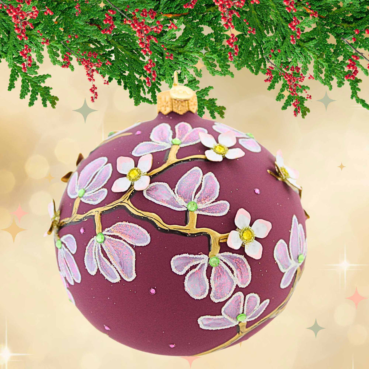 Glitter Lab Burgundy Magnolia Ball - - SBKGifts.com