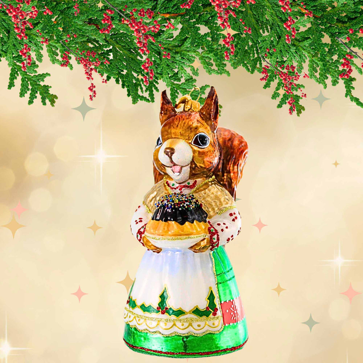 Glitter Lab 5.50In Grandma Squirrel In Christmas Dress, Glass, Animal Squirrel Holiday 5001C | SBKGifts.com Glitter Lab 5.50In Grandma Squirrel In Christmas Dress, Glass, Animal Squirrel Holiday 5001C | SBKGifts.com