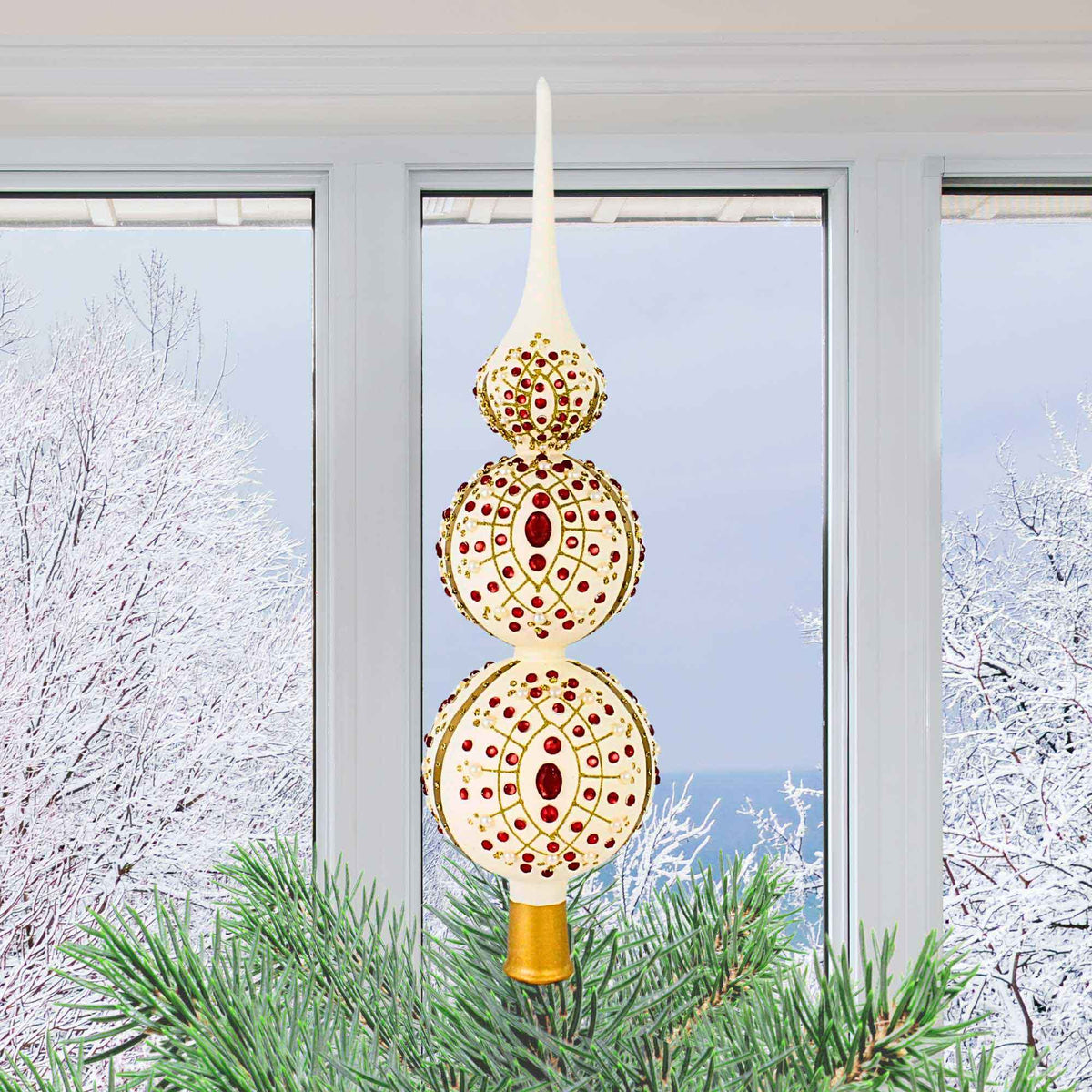 Miss Christmas Snow White Tree Topper With Red Crystals - - SBKGifts.com