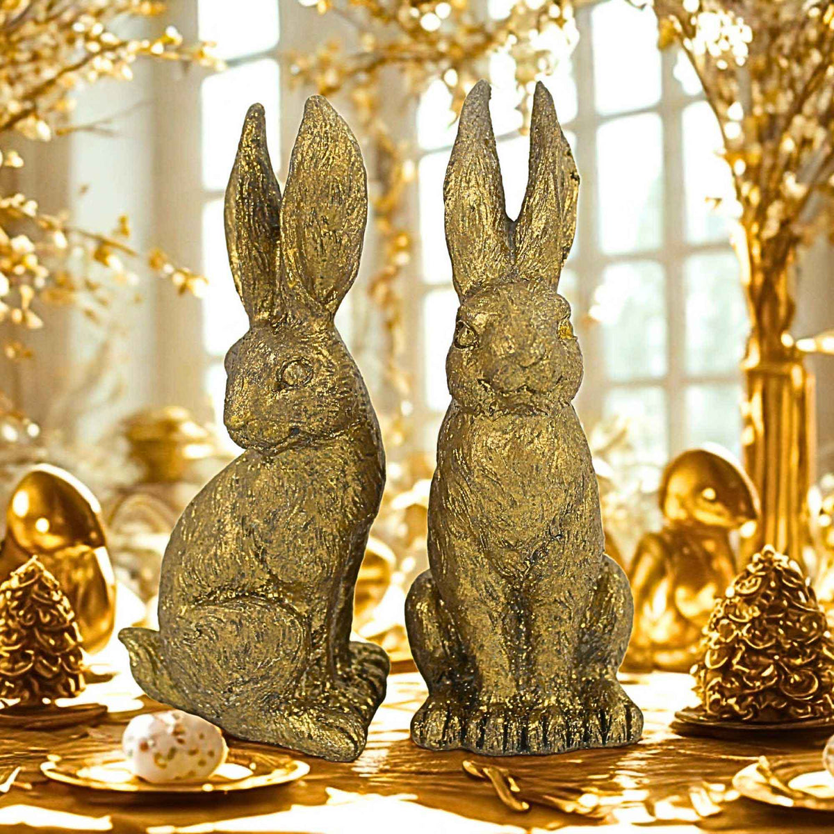 Raz Imports Gold Leaf Rabbits S/2 - - SBKGifts.com
