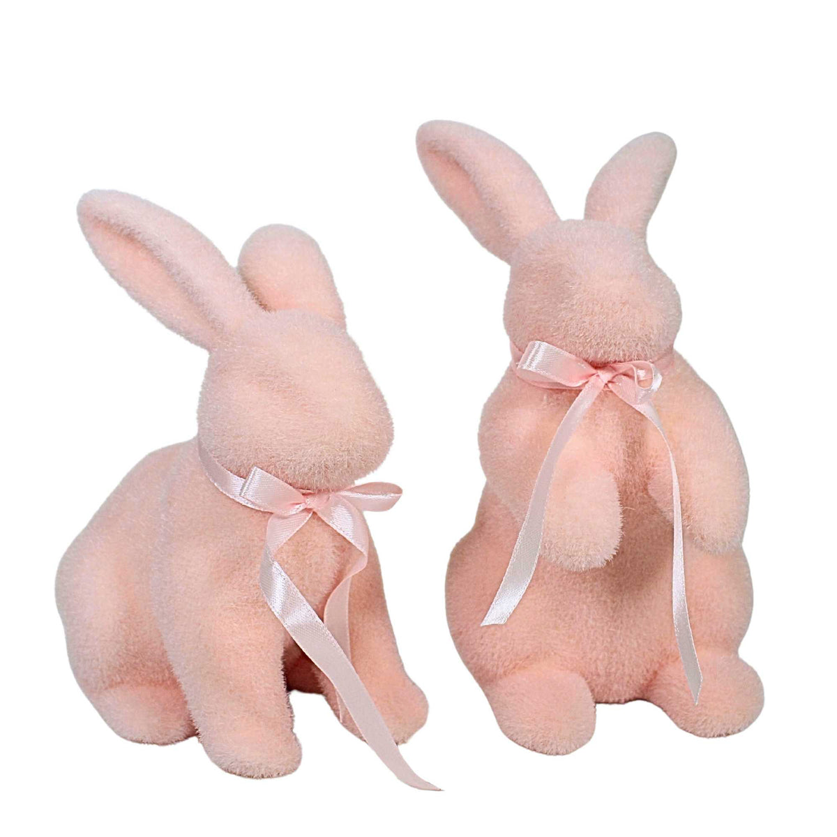 64829 Pastel Pink Flocked Bunnies Set/2 4453333