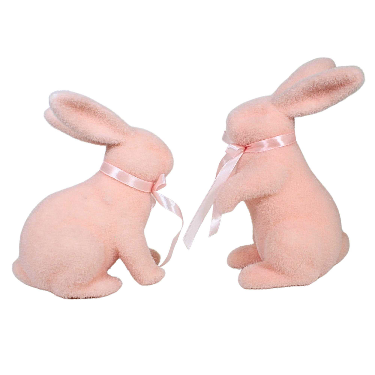 Raz Imports Pastel Pink Flocked Bunnies Set/2 - - SBKGifts.com