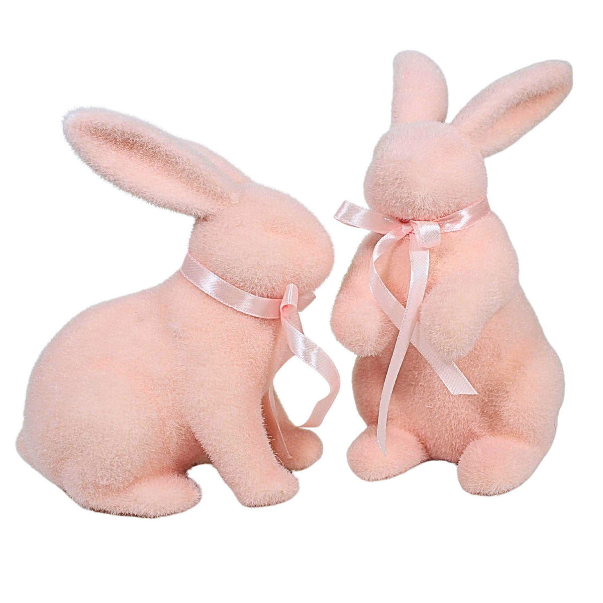 Raz Imports Pastel Pink Flocked Bunnies Set/2 - - SBKGifts.com