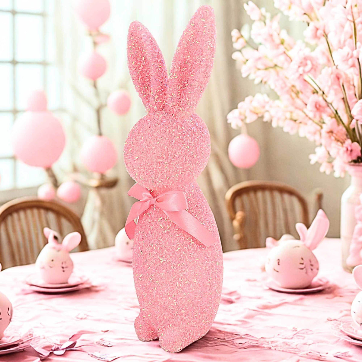 Raz Imports Iridescent Pink Flocked Bunny - - SBKGifts.com