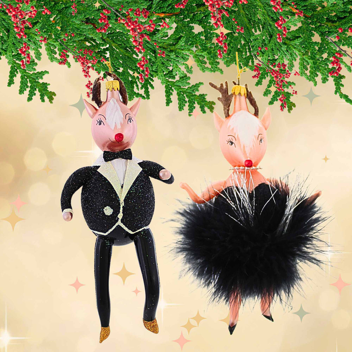 De Carlini Italian Ornaments Rudolpho & Reinetta Noelle - - SBKGifts.com