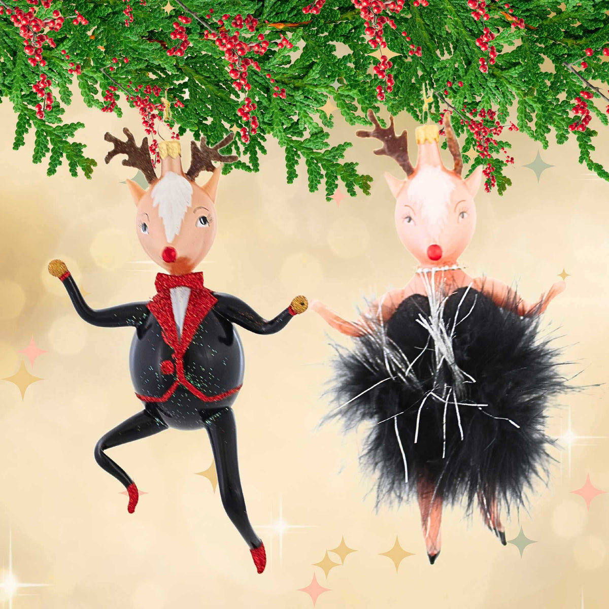De Carlini Italian Ornaments Rudolpho & Reinetta Noelle - - SBKGifts.com