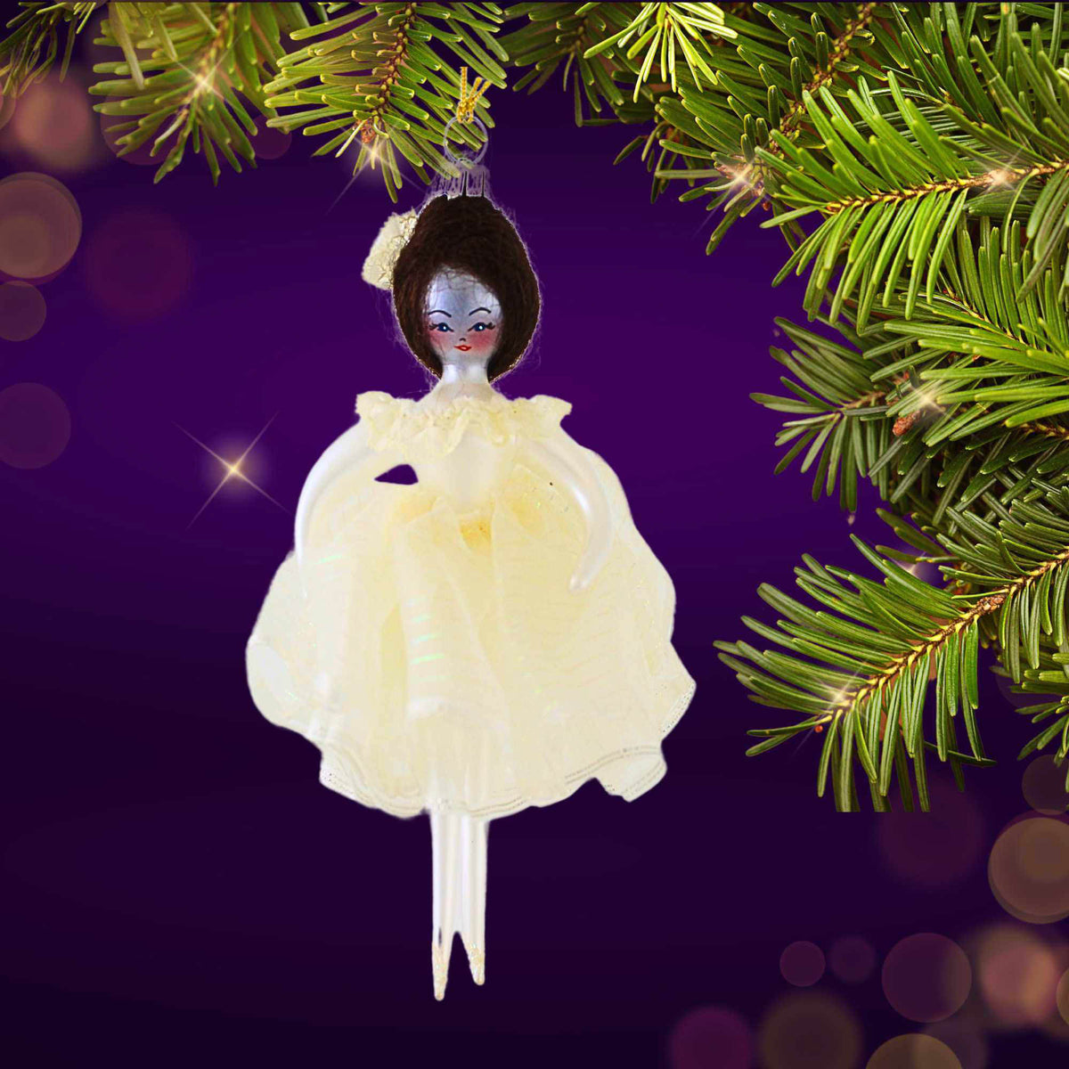 De Carlini Italian Ornaments Wynter In Ivory Dress - - SBKGifts.com