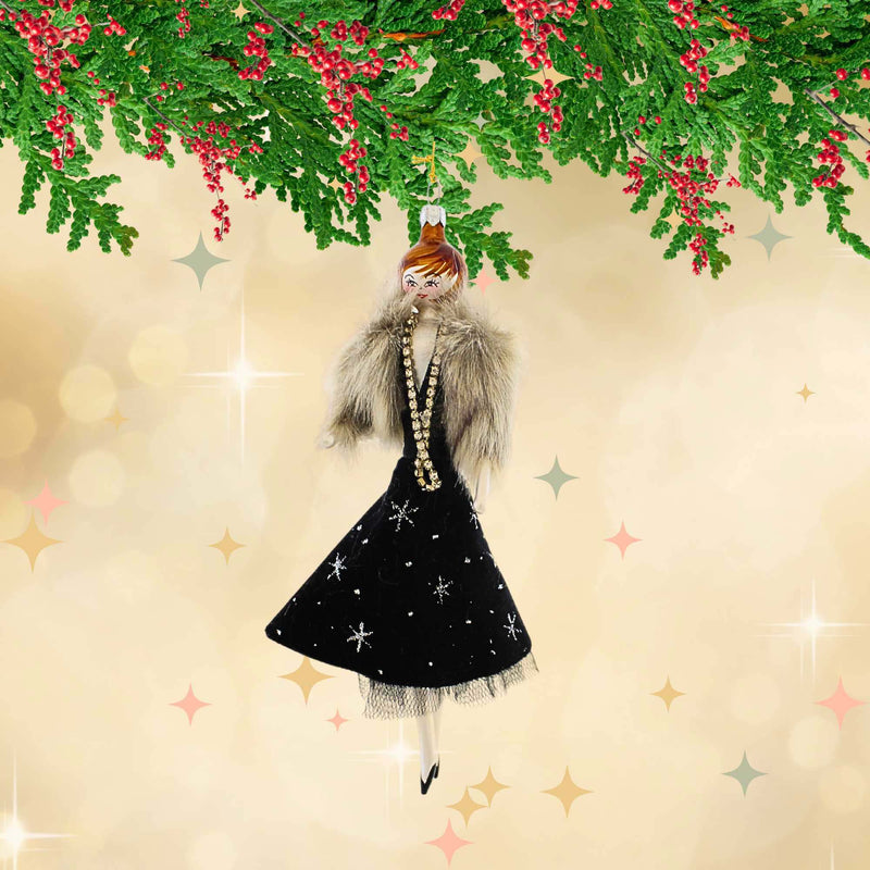 De Carlini Italian Ornaments Lady With Black Velvet Skirt. - - SBKGifts.com