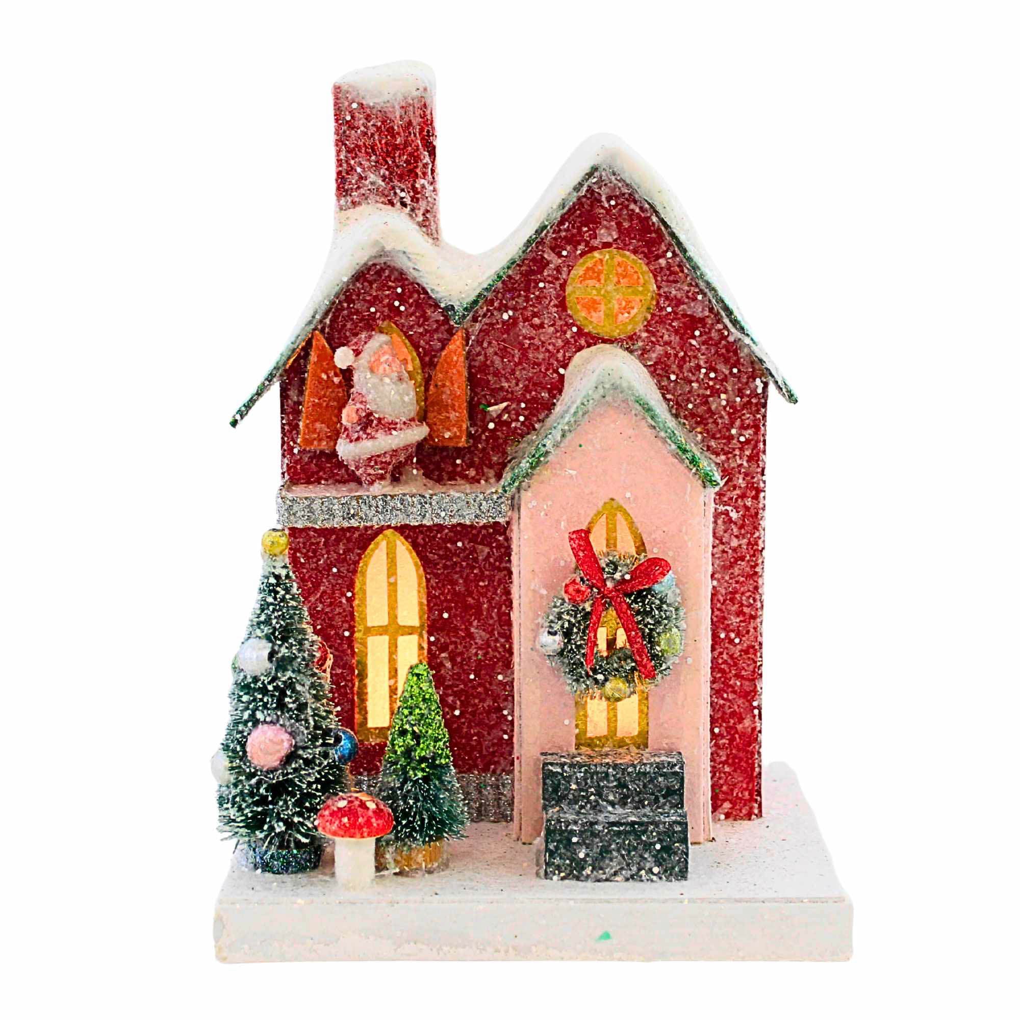 Cody Foster 7.25In Petite Red House, Paper, Putz House Santa