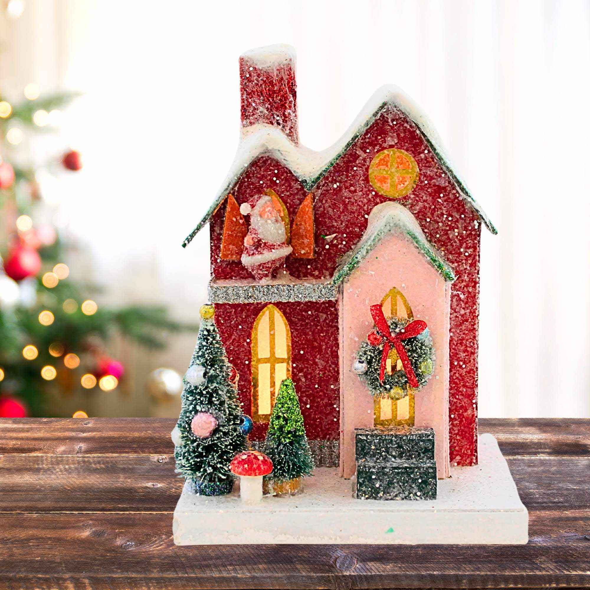Cody Foster 7.25In Petite Red House, Paper, Putz House Santa