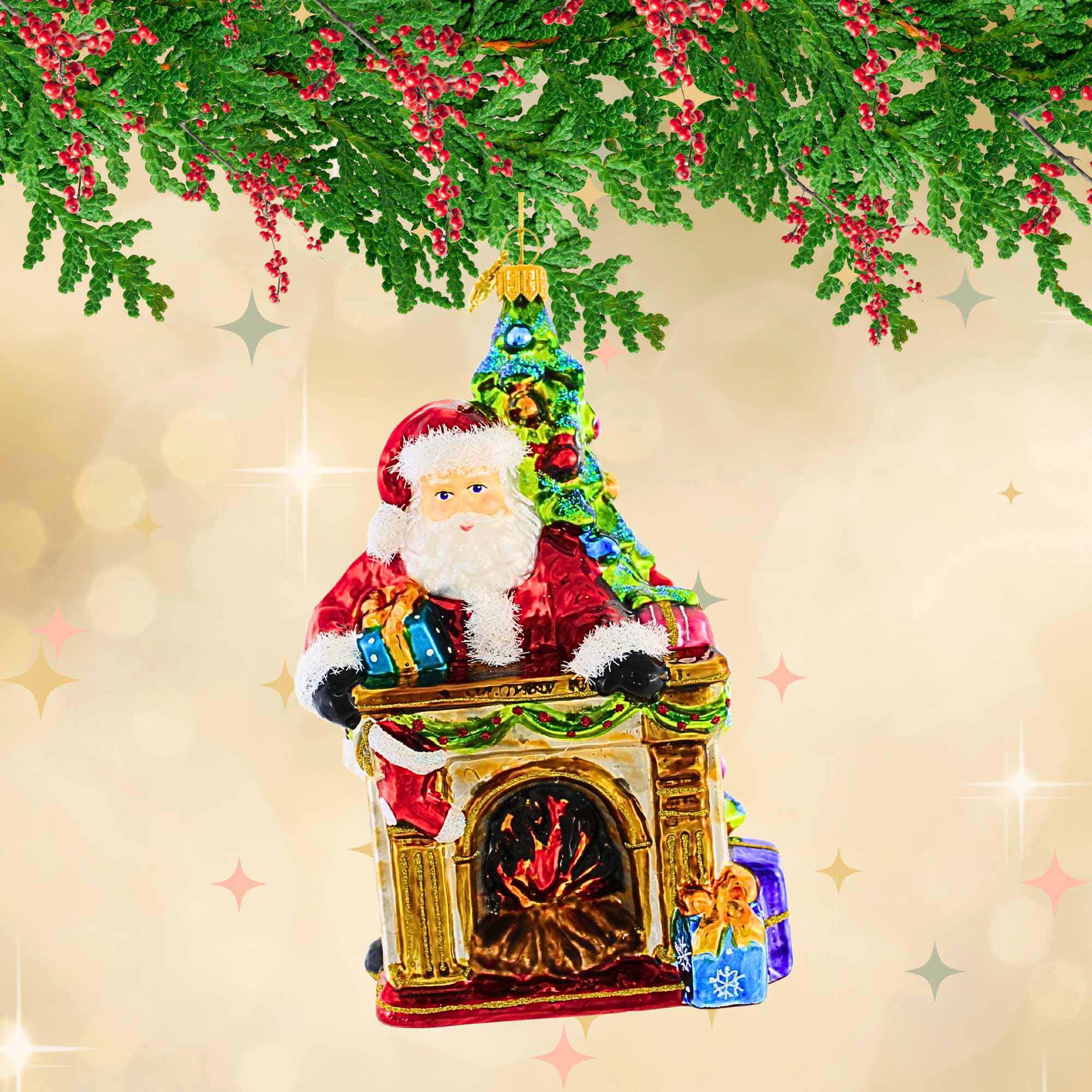 Huras Family 7.50In The Holly Hearth, Glass, Santa Fireplace