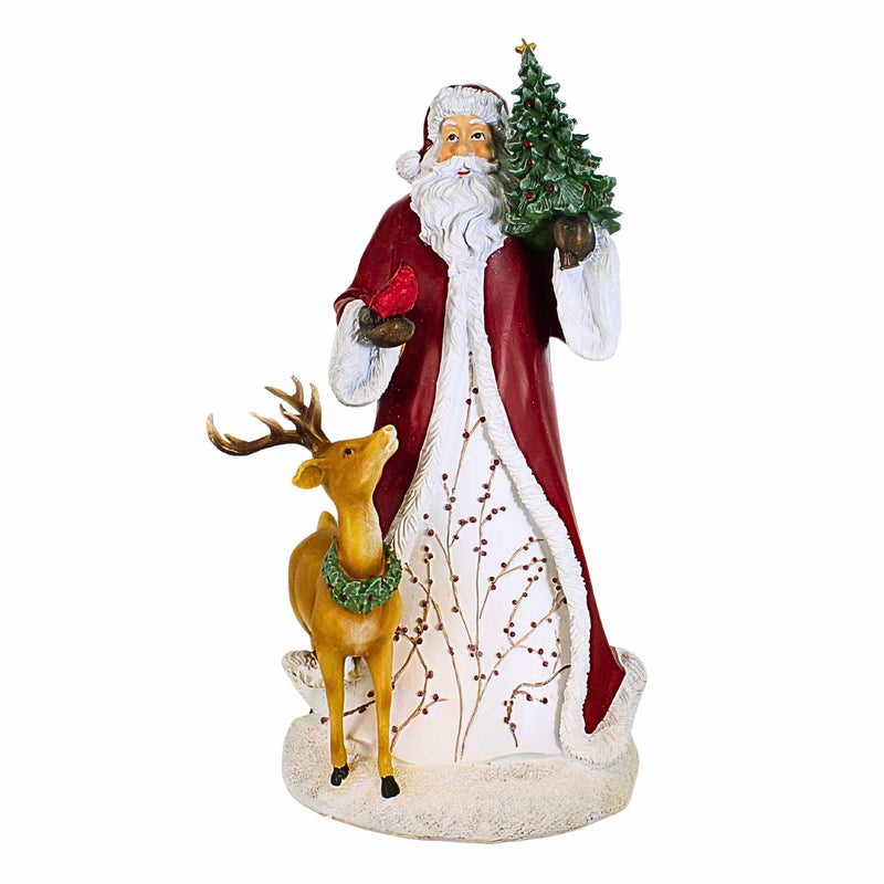 (65121) Woodland Santa With Deer And Cardinal Figurine