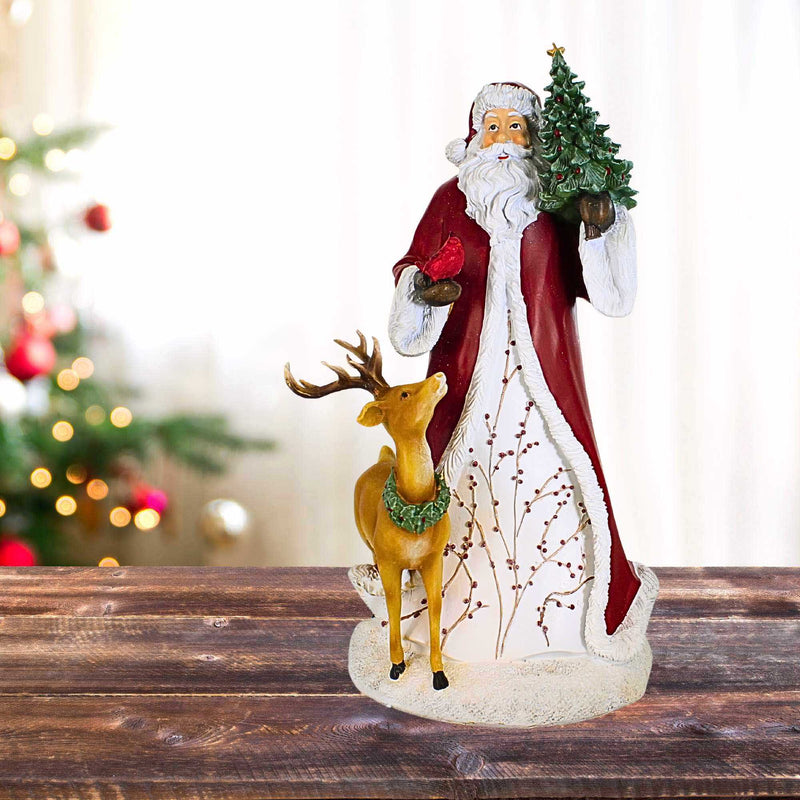 Roman Woodland Santa With Deer And Cardinal Figurine - - SBKGifts.com