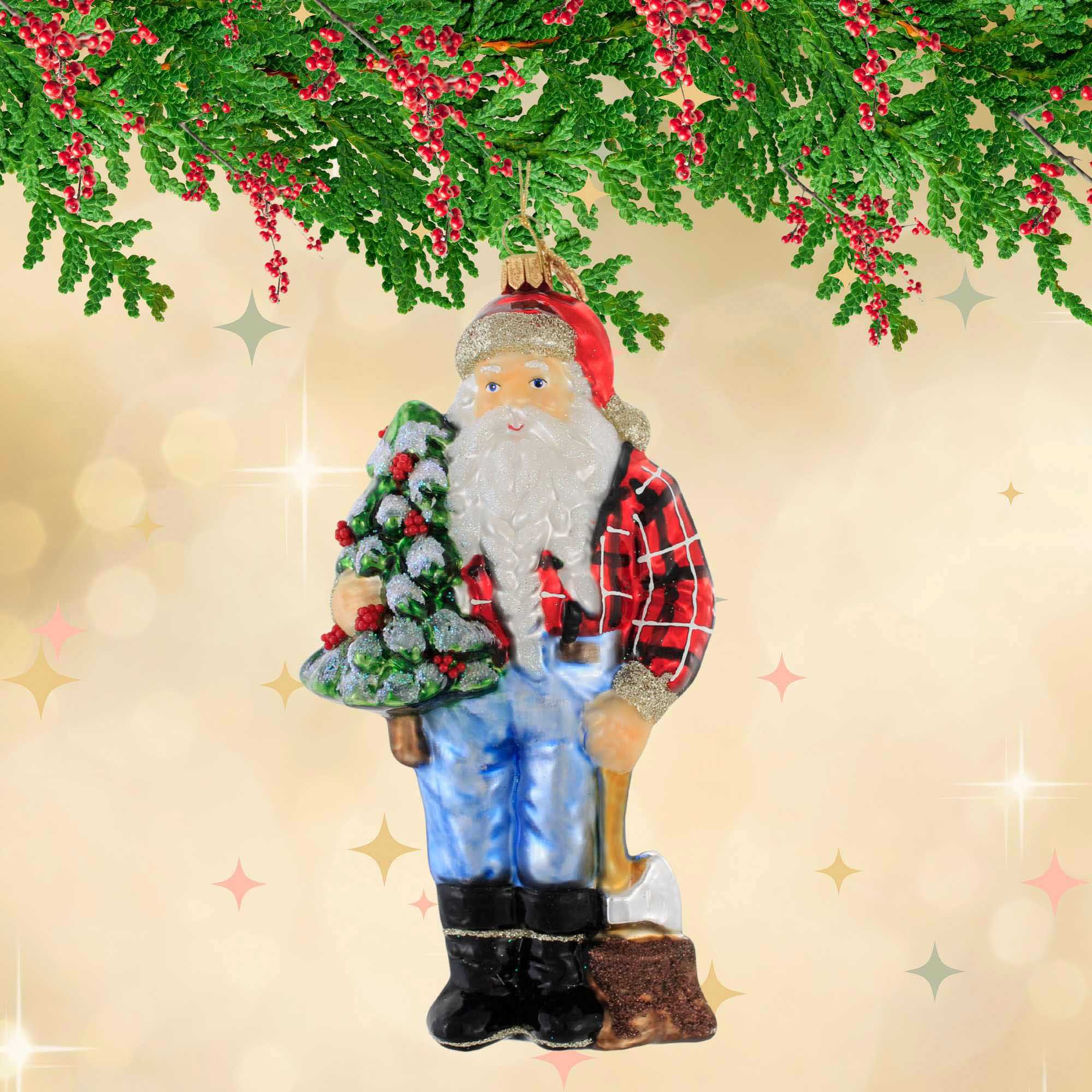Huras Family 7.00In Lumberjack Santa, Glass, Hand-Painted Keepsake