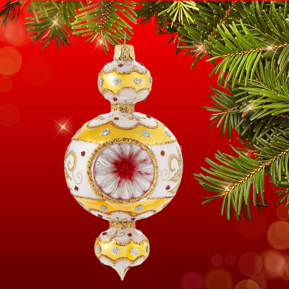 Miss Christmas Miss Christmas Windsor Reflector White And Gold Glass Ornament 6-Inch - - SBKGifts.com