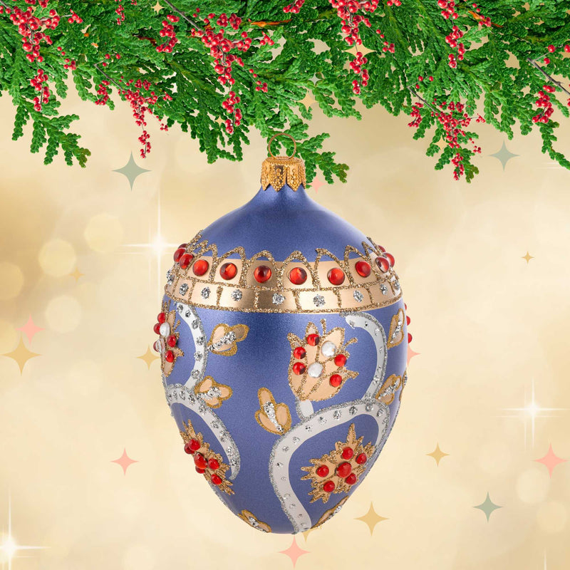 Miss Christmas Midnight Garden Blue Fabrege Egg - - SBKGifts.com