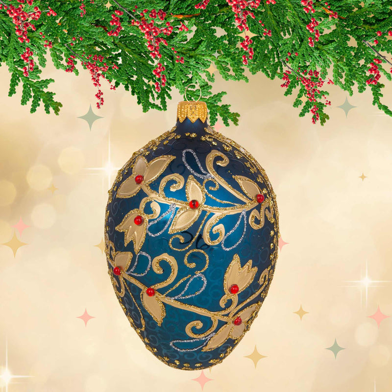 Miss Christmas Elegant Blue & Gold Faberge Egg - - SBKGifts.com