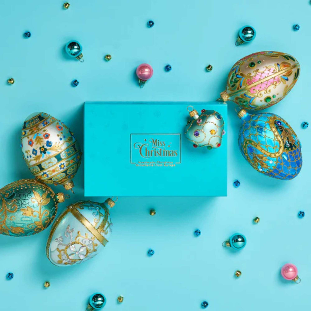 Miss Christmas Turquoise & Gold Fabrege Egg - - SBKGifts.com
