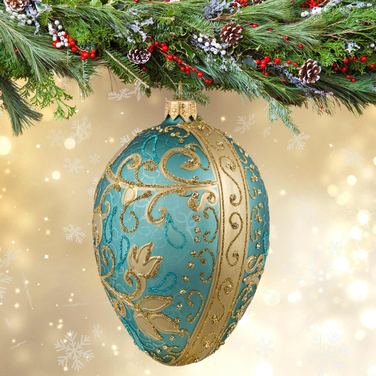 Miss Christmas Turquoise & Gold Fabrege Egg - - SBKGifts.com