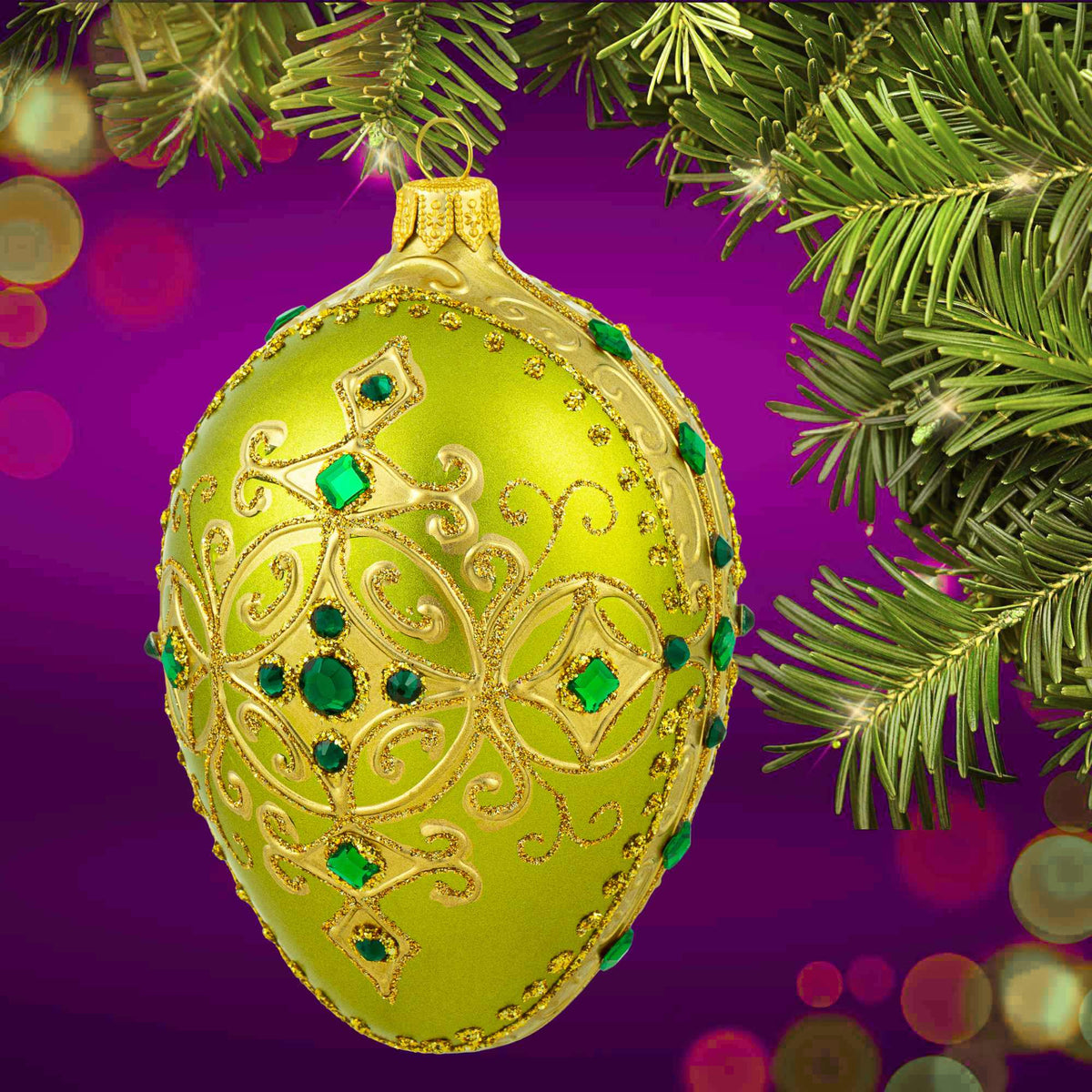 Miss Christmas Peridot Green & Gold Fabrege Egg - - SBKGifts.com