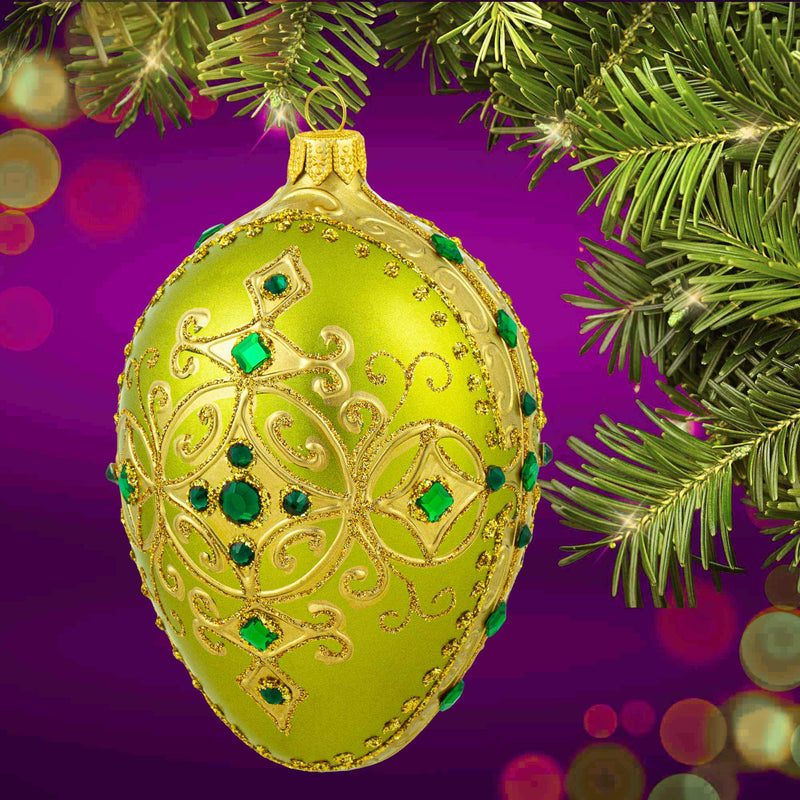 Miss Christmas Peridot Green & Gold Fabrege Egg - - SBKGifts.com